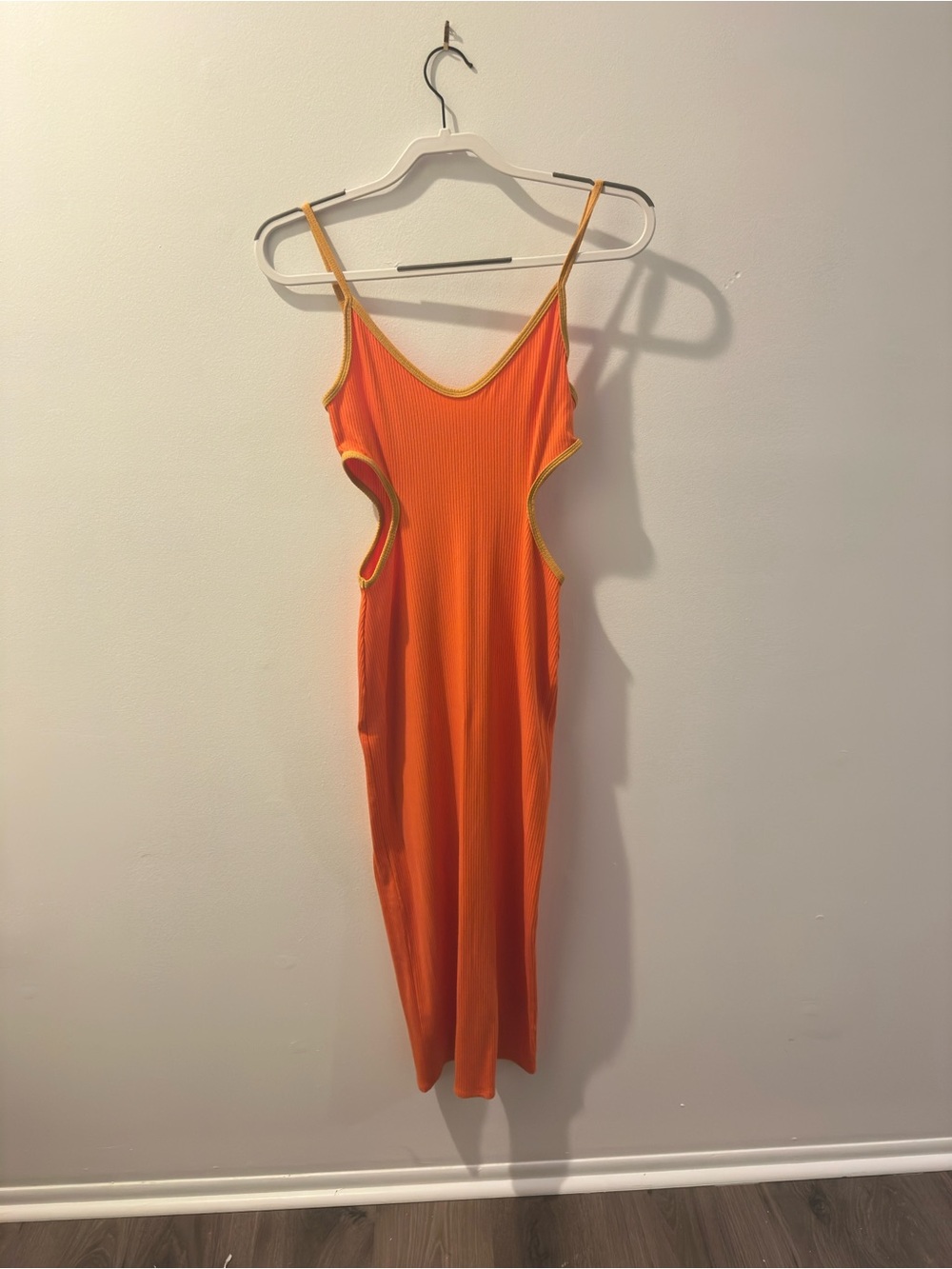 Reformation Orange Cutout Maxi Dress with Yellow Trim